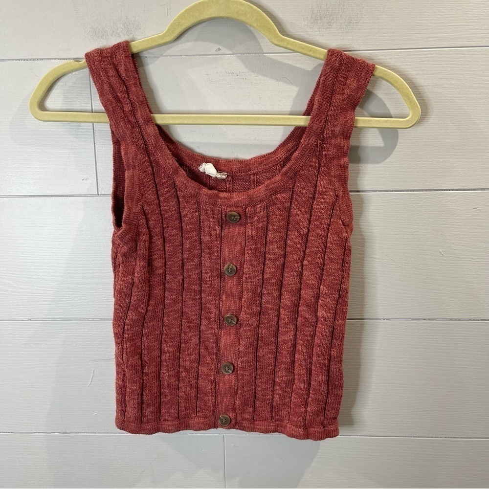 Hem & Thread Rust Red Ribbed Button-Front Tank Top